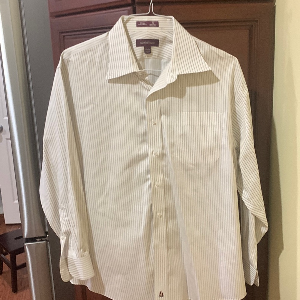 Nordstrom men’s gold and black pinstriped button down shirt